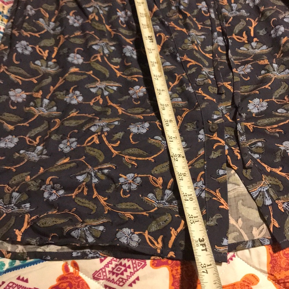 LOFT Navy Floral Print Cap-Sleeve Shirt Dress - Picture 4 of 8